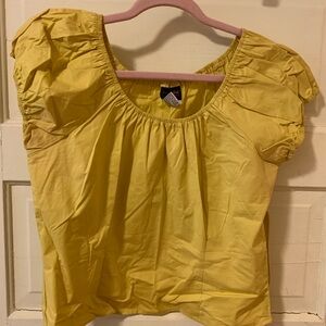 Shape FX Yellow Puff Sleeve Blouse with Ruffled Relaxed Style